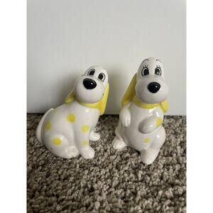Vintage Norcrest Dogs Salt And Pepper Shakers K114 - Japan - White / Yellow
